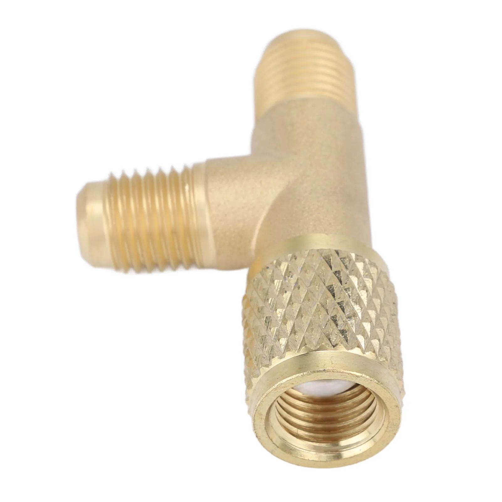 Quick Coupler Tee Adapter with Valve Core Brass 1/4in SAE Sturdy Structure for R22 R12 R134 1/4inch Valve Tee Adapter