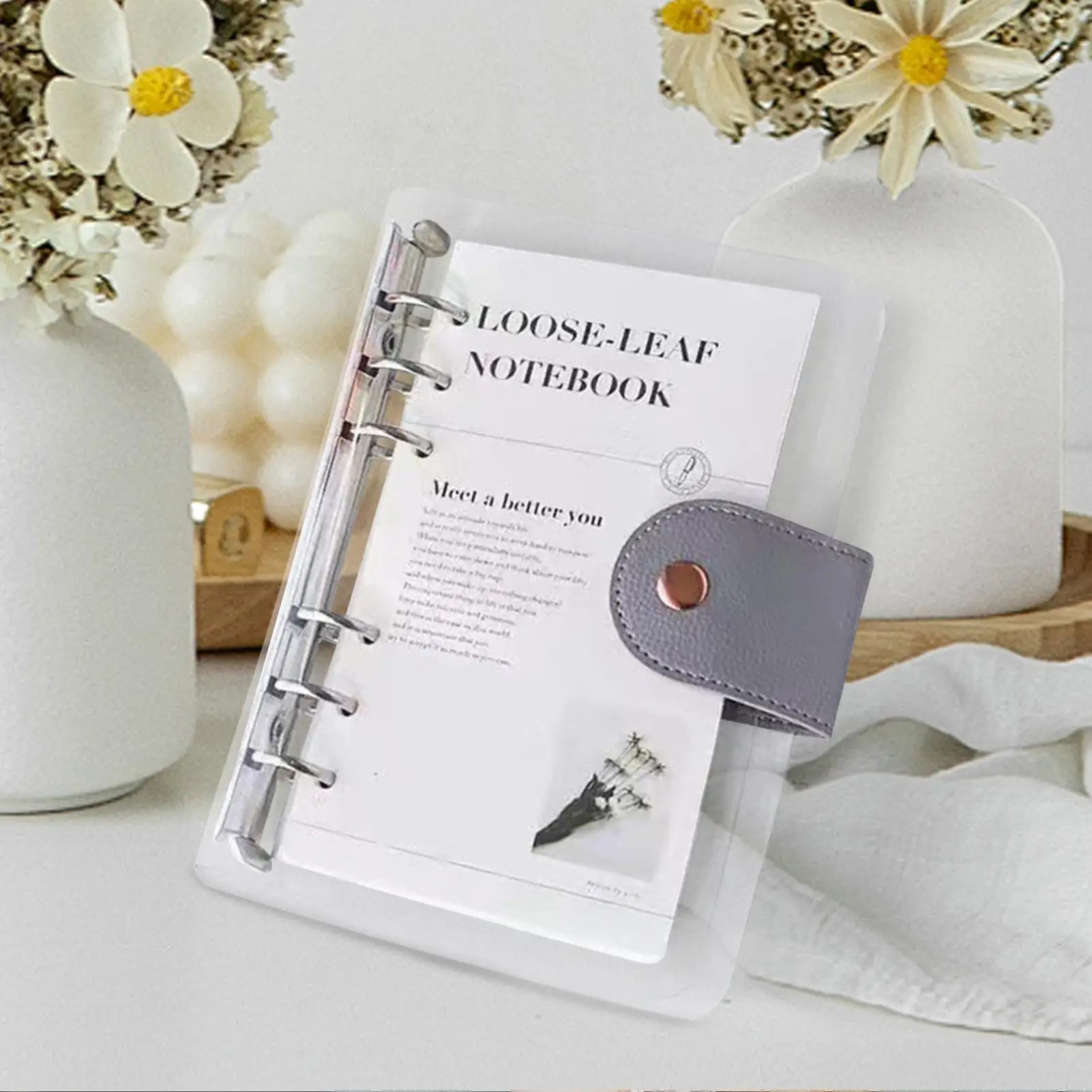 A6 바인더 투명 플래너 6링 바인더 플래닝 노트북 (업무, 건강, 여행, 공부, 청소, 독서, 운동, 가정, 정신 건강 관리용)