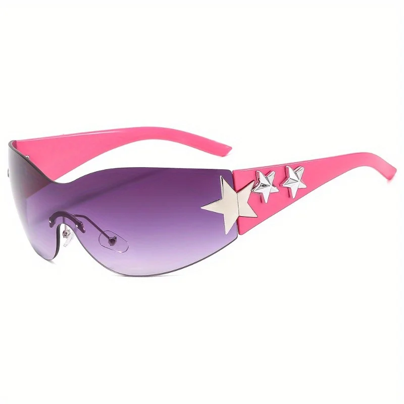 Y2K نظارات شمسية عصرية مربعة بدون إطار على شكل نجمة خماسية للنساء نظارات شمسية كلاسيكية عصرية