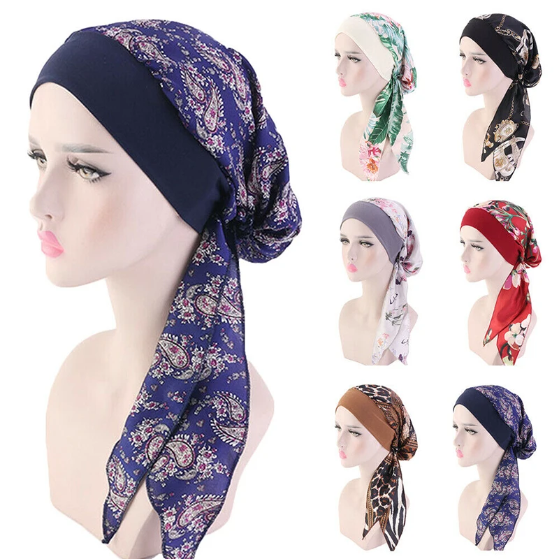 2024 Fashion Printed Flowers Women Inner Hijabs Cap Muslim Head Scarf Turban Bonnet Ready To Wear Ladies Wrap Under Hijab Cap