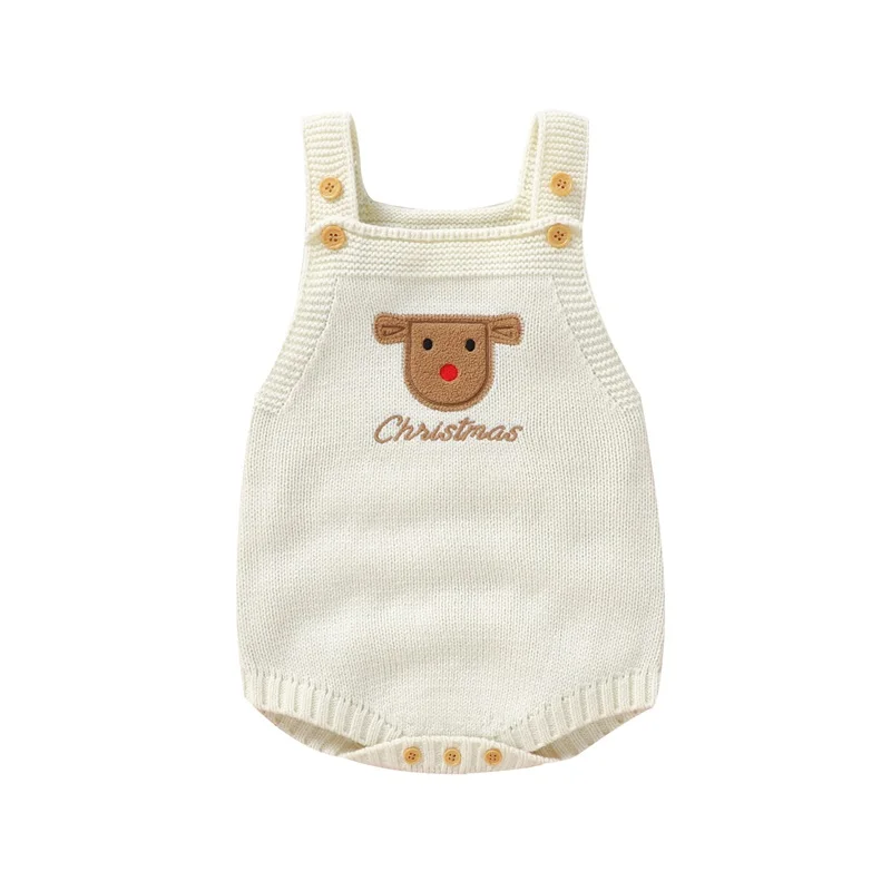 Baby Boys Girls Overalls Sleeveless Embroidery Knit Rompers Newborn Christmas Clothes