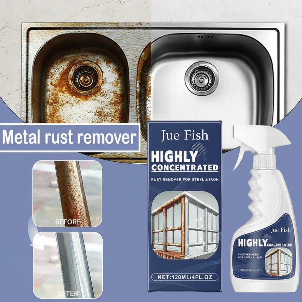 120ml Heavy Duty Rust Remover Spray Fast Acting Rust Dissolver & Anti-Rust Coating for Metal, Car, Tools Multi-Surface Cleaner