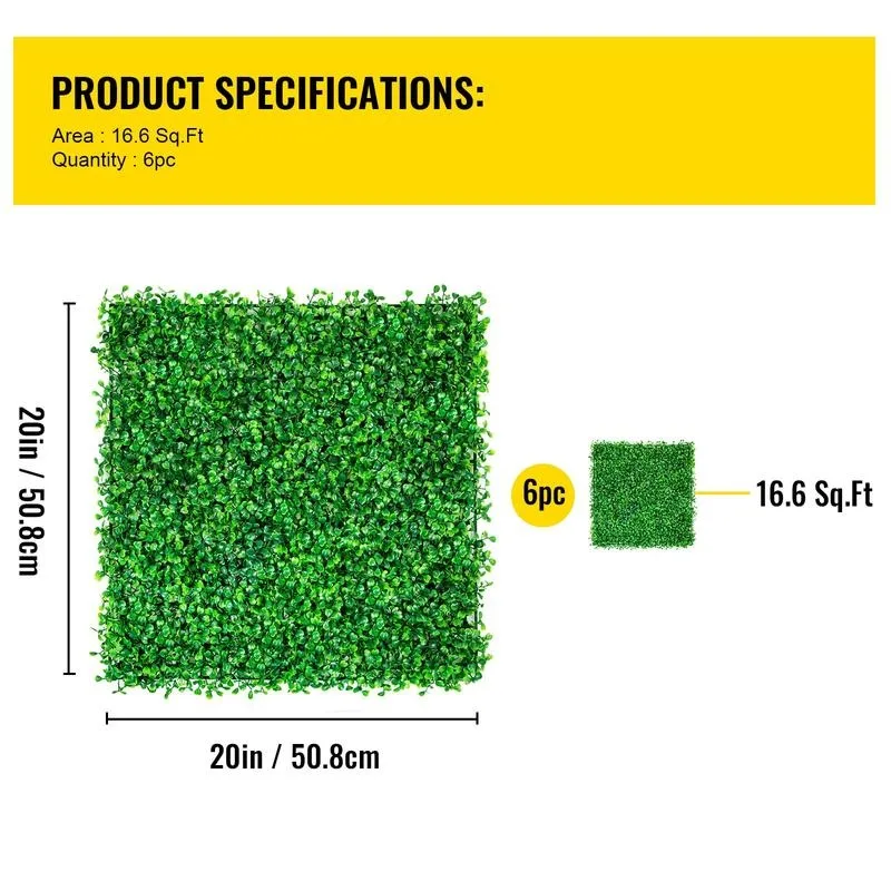 Artificial Boxwood Panel UV 6pcs Boxwood Hedge Wall Panels, Artificial Grass Backdrop Wall 20