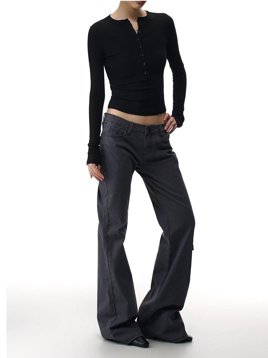 

Серые джинсовые брюки-клеш с низкой талией для женщин, облегающие повседневные брюки в американском ретро-стиле, новинка весенней коллекции