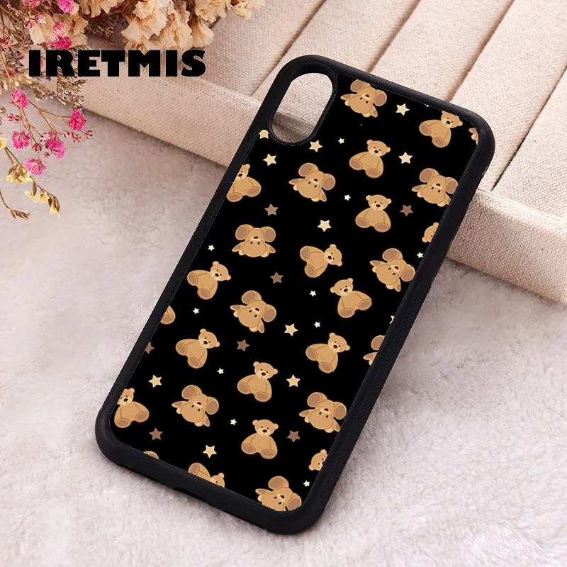 Iretmis Phone Cover Case For iPhone X XS Max XR 11 12 13 PRO MINI 14 15 16 Plus Rubber Silicone Black Teddy Bears