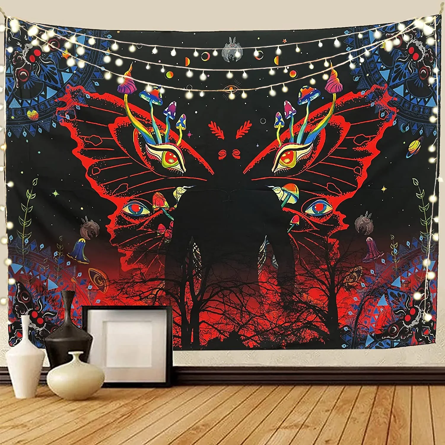 Mottenman Wandtapijt Gotische Schedel Anime Wandtapijten Mandala Decoratie Huis Vlinder Boho Kamer Decor Zwart En Rode Muur Kunst Opknoping