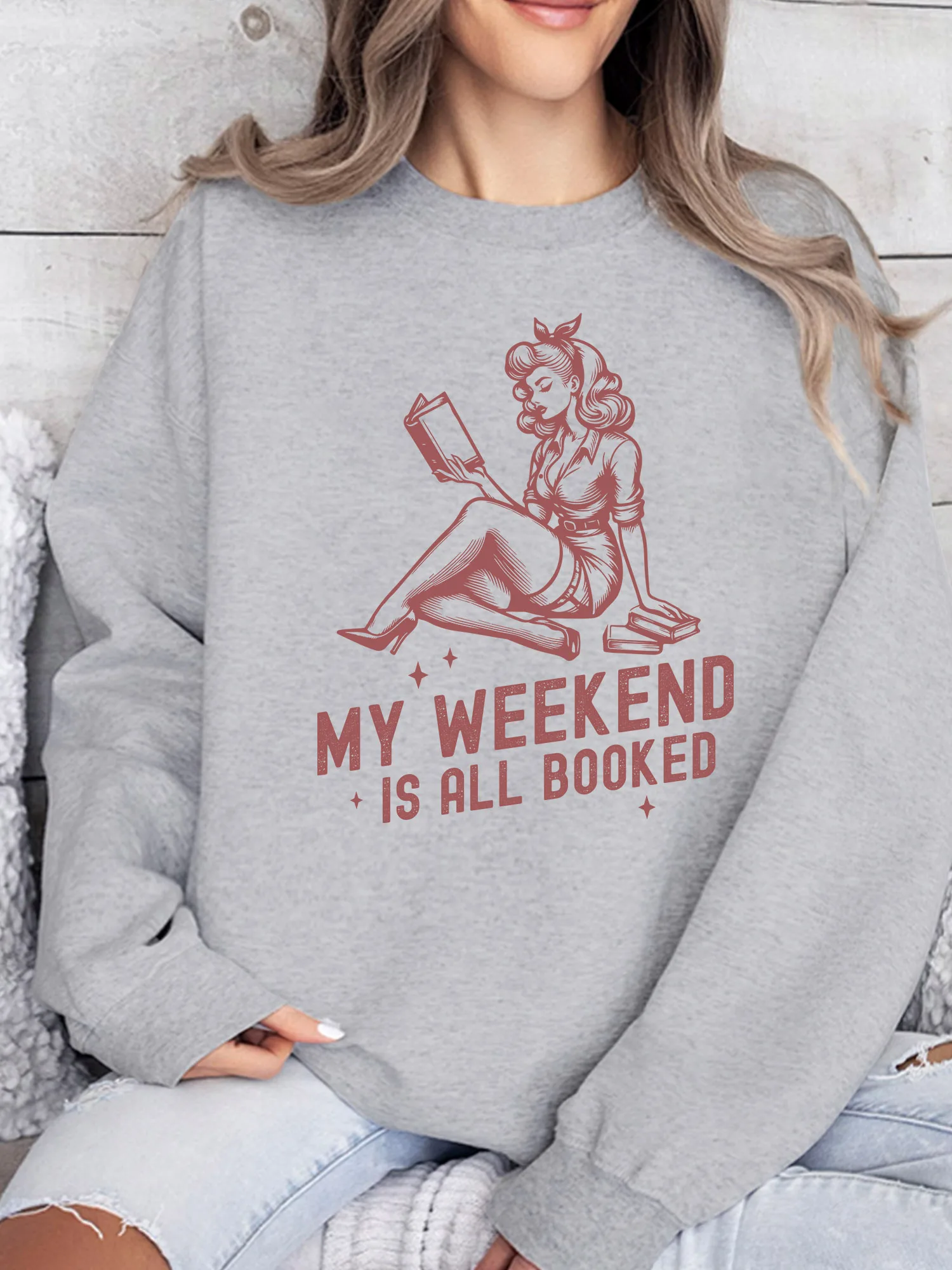 

Женская толстовка с принтом «Мой выходной полностью забронирован», повседневный пуловер с длинным рукавом, свободный крой, уличная одежда для осени и зимы