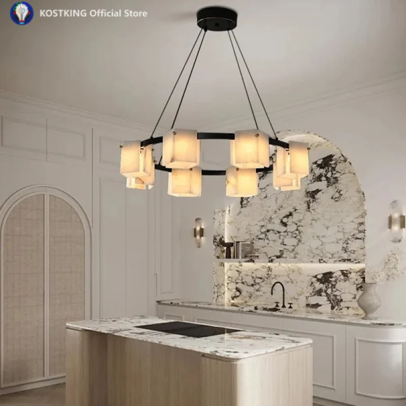 

Скандинавские роскошные винтажные мраморные люстры, черные алебастровые люстры в американском стиле для фойе, декор столовой, люстры