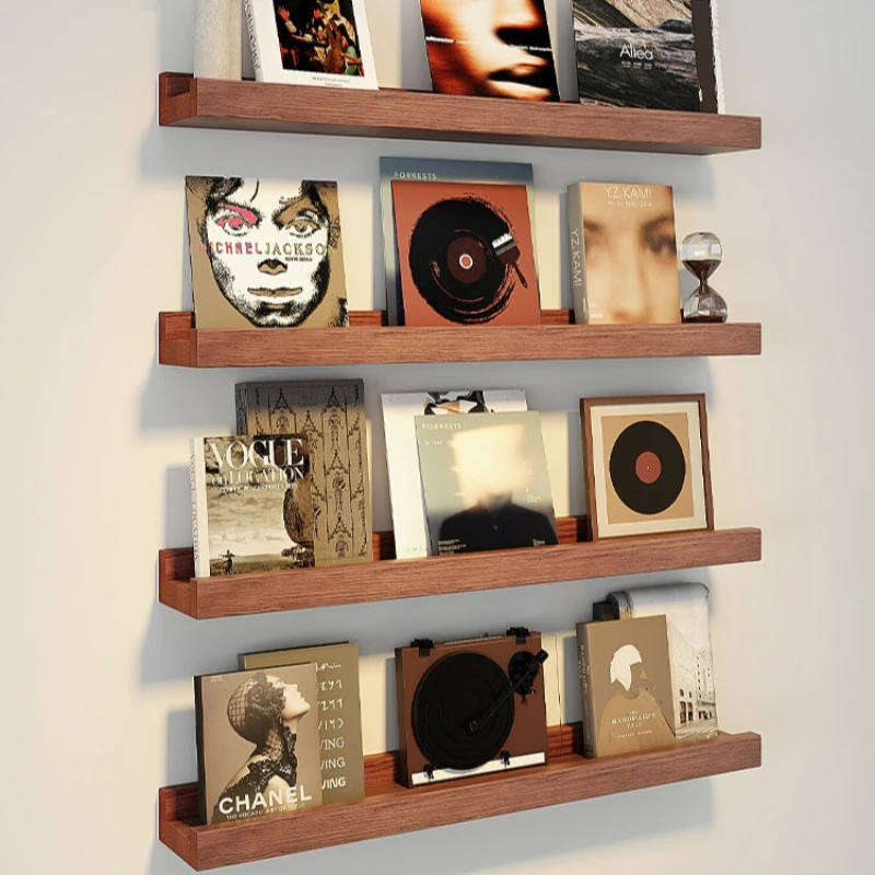Solid Wood Vinyl Display Shelf, Wall Mounted Floating Shelf for Records, CD, Discs, Bedroom TV Wall Storage Organizer