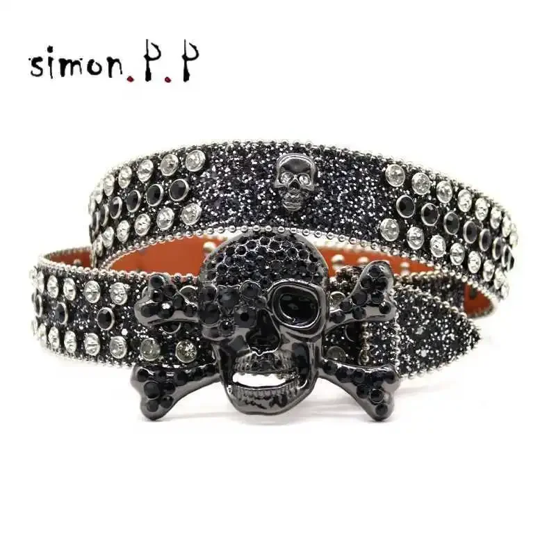 

Skull Rhinestone Western Belts Diamond Crystal Studded Genuine Leather Y2K Belts Cowgirl Cowboy For Women Men Jeans