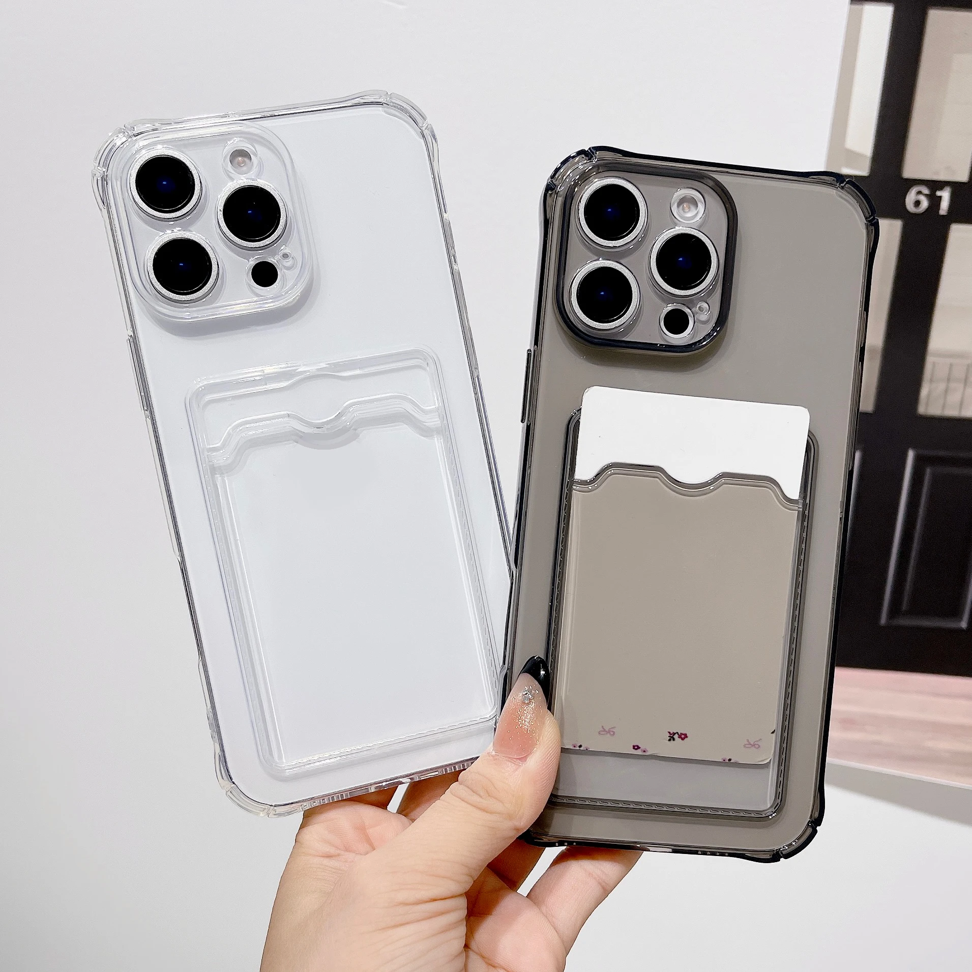 Transparente Kartenhalter-Handyhülle für iPhone 17 Pro Max 11 12 13 14 15 16 17 Pro Max Air 7 8 Plus XR XS SE 2020 2022 Cover