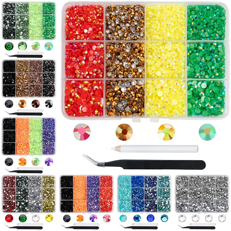 12-grid Multicolor Resin Rhinestones 3/4/5mm Non Hotfix Flatback Glitter Crystals For Clothing Handicrafts Nail DIY Accessories