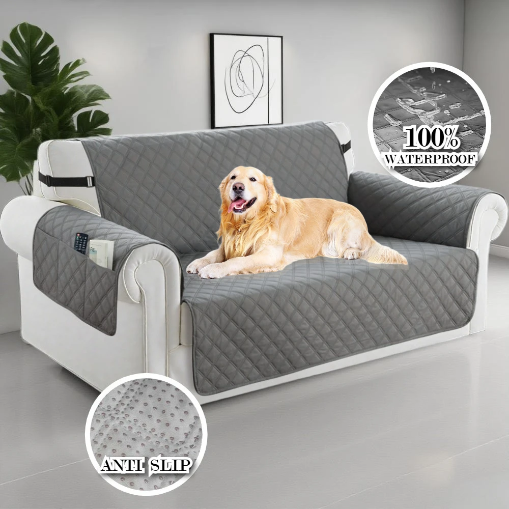 100%Waterproof Couch Cover 1/2/3/4 Seater Non-slip Slipcovers Sofa Cover Furniture Protector with Elastic Straps for Pet Cat Dog