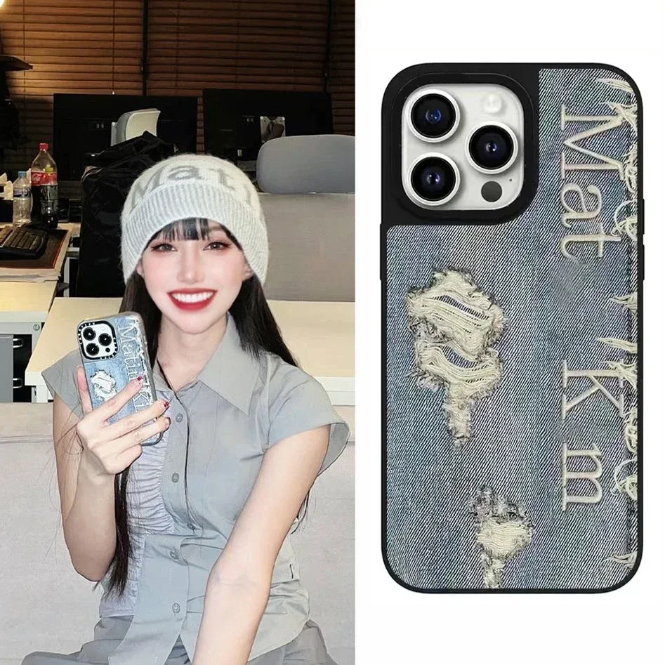 

MagSafe Mirror Black Border Denim Pattern Phone Case Cover for IPhone 11 12 13 14 15 Pro Max Case for IPhone 14 Pro Max