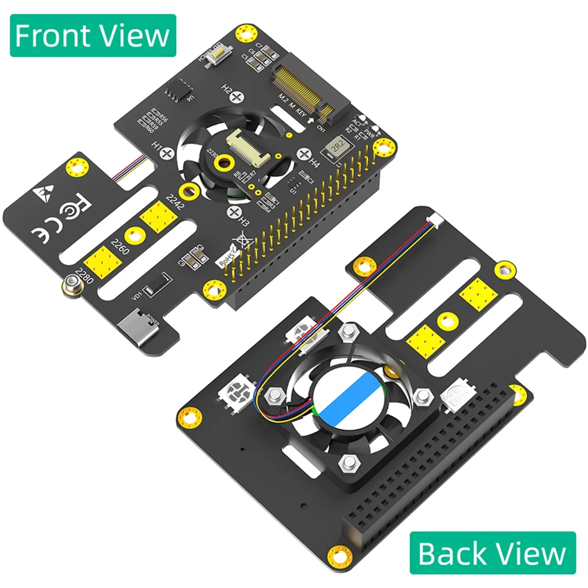 3 in 1 Combo M.2 NVMe to PCIe Adapter with Cooler Fan and Automatic Discoloration LED for Raspberry Pi 5