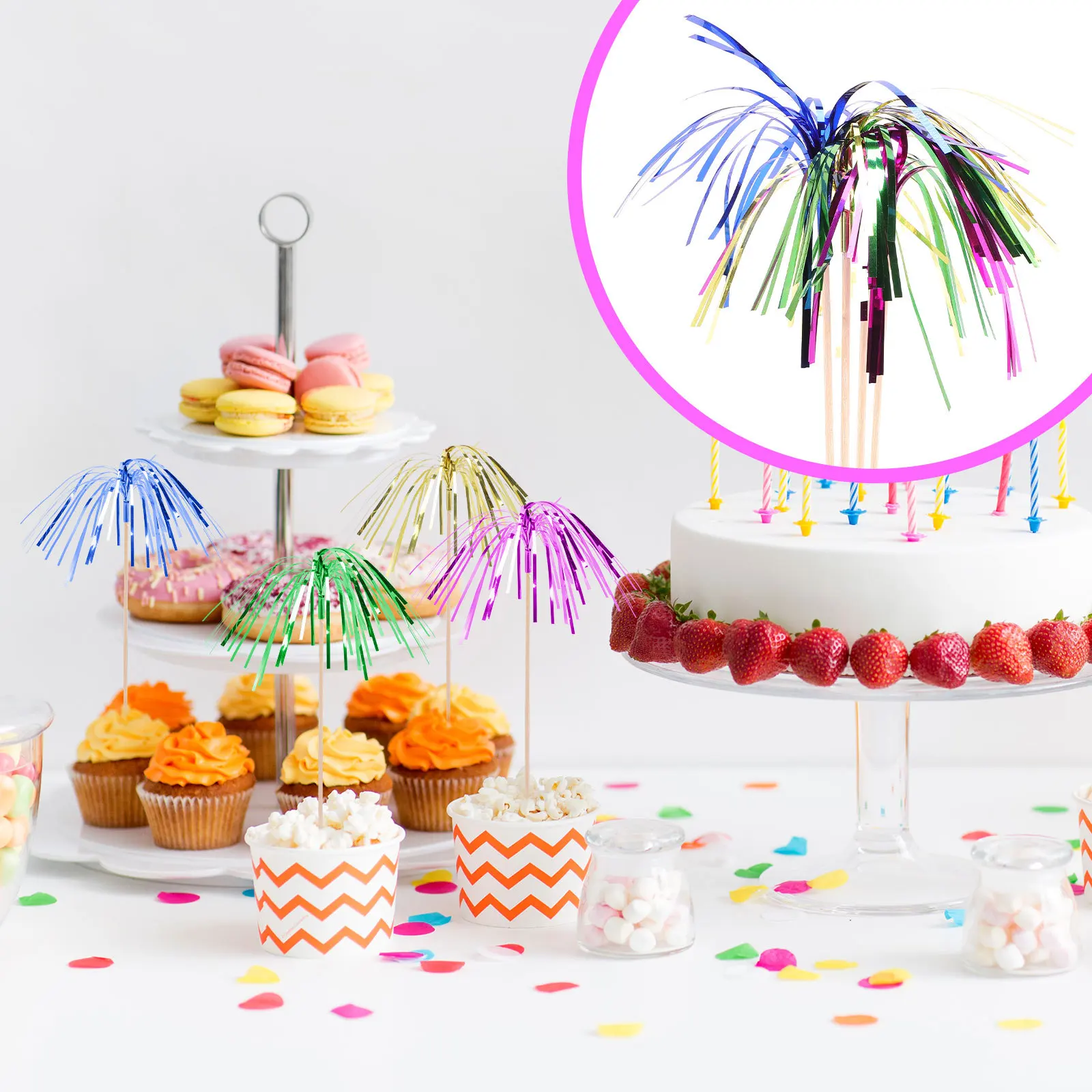 

100pcs Colorful Sparkler Picks Cake Topper Party Supplies Dessert Decor Cupcake Muffin Ice Cream Ornament Cake Decoration