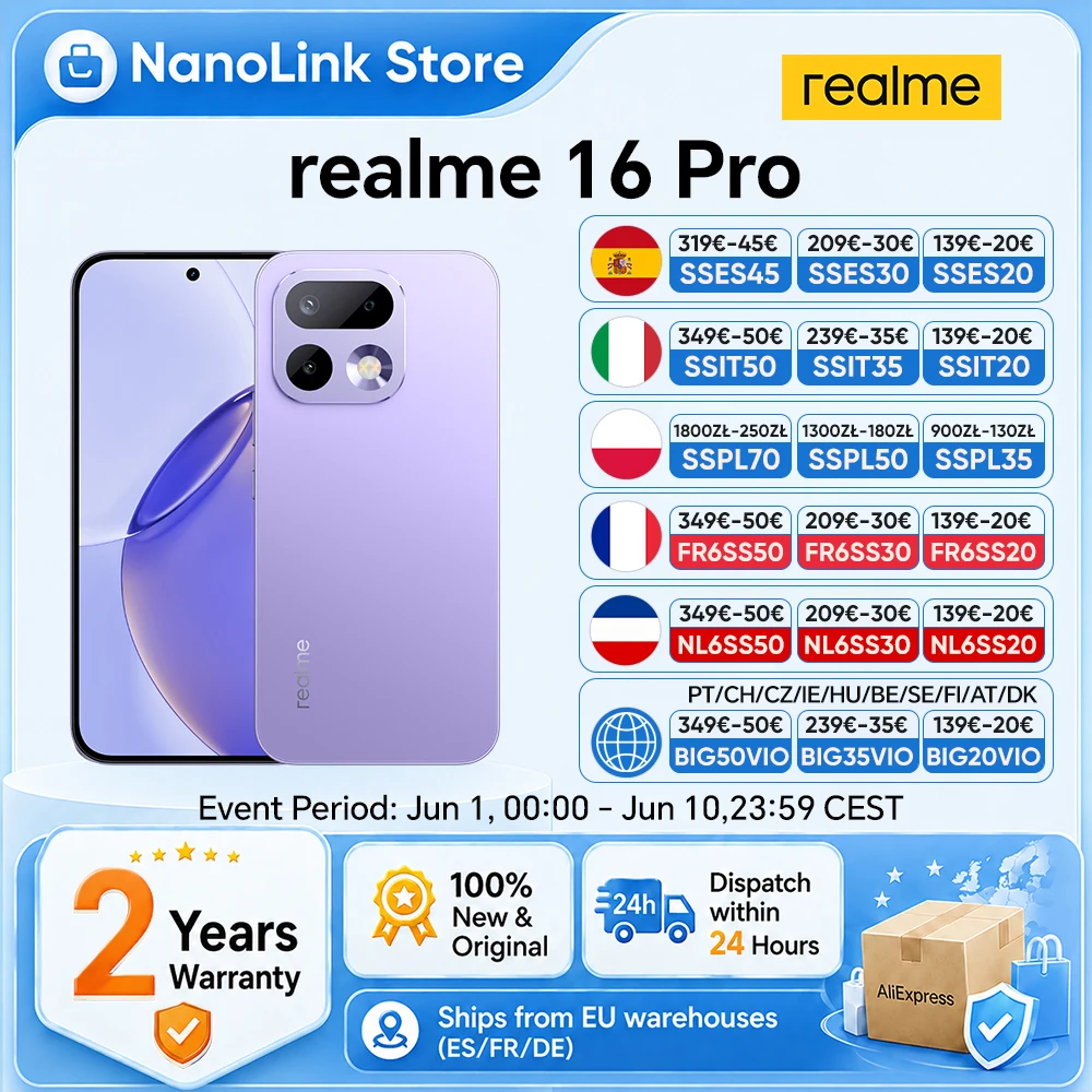 Smartphone realme 16 Pro 5G, processeur Mediatek Dimensity 7300 Max, batterie 6500 mAh, charge rapide 45 W, �cran AMOLED 6,78 pouces 144 Hz, appareil photo 200 MP, nouveau mod�le 2026