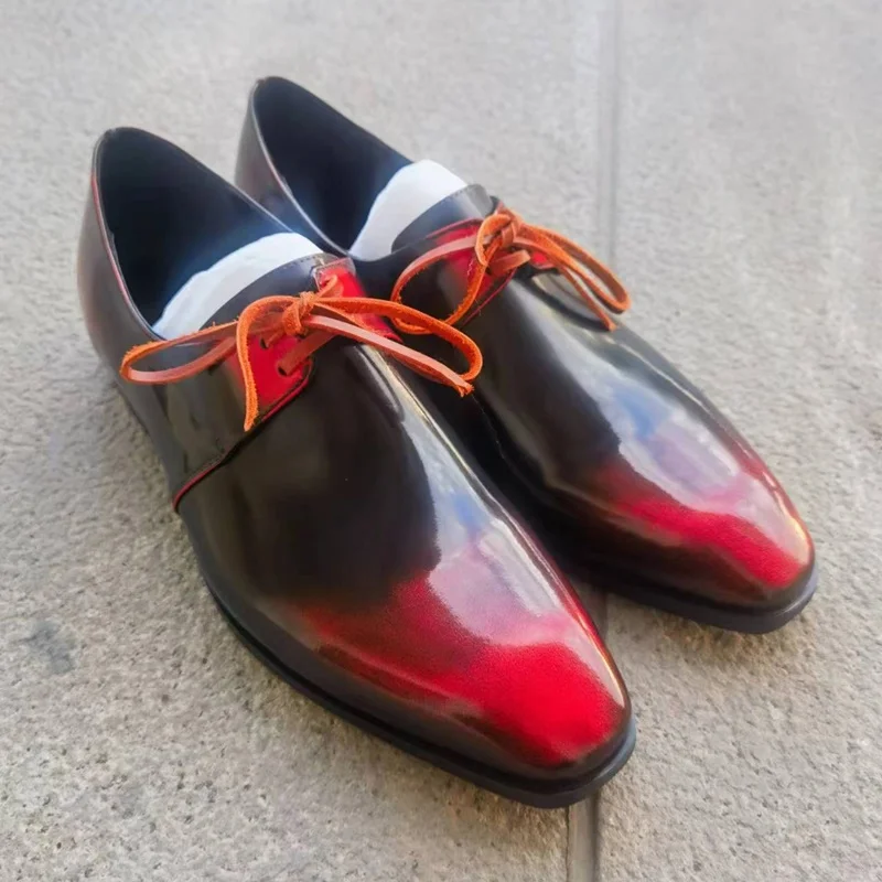 Red Gradient Colors Leather Shoes Men Luxury Bright Lace-up Formal Shoes Mens Dress Shoes Male Party And Wedding Shoes