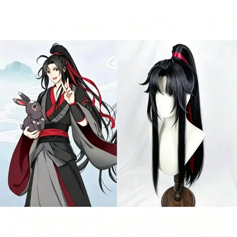 New Wei Wuxian Styled Wig Grandmaster Of Demonic Cultivation MDZS Lan Wangji Black Long Ponytail Hairstyle Customized Wigs Props