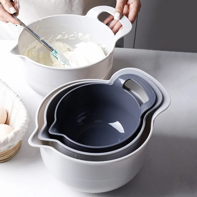 4Pcs Plastic Salad Bowl With Handle Thick PP Drop Resistant Multi Size Fruit Vegetable Washing Draining Kitchen Bowl Set