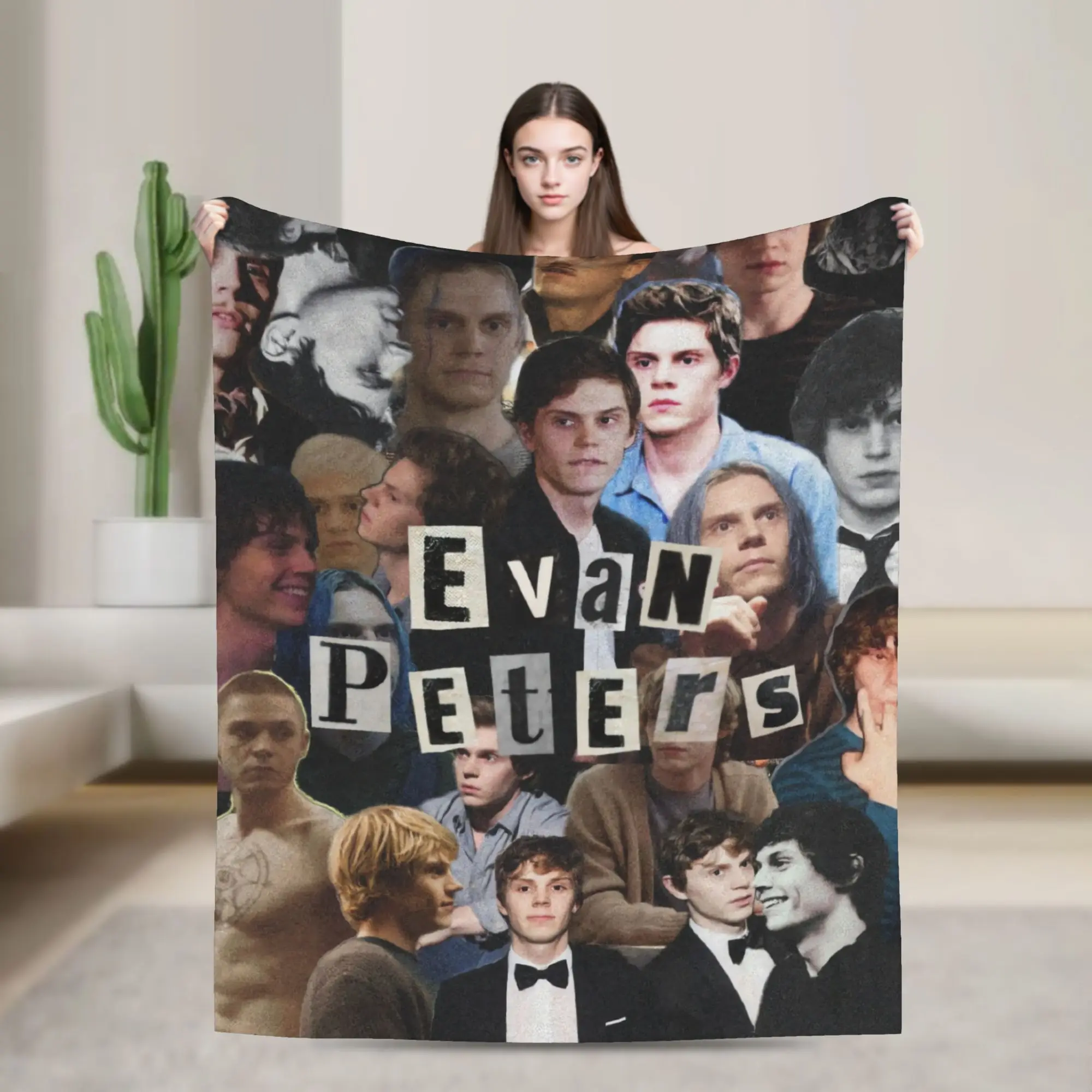 Iconic Evan Peters Name Collage Flannel Blankets Warm Soft Throw Blanket for Home Decor Camping Bedspread Sofa Bed Cover