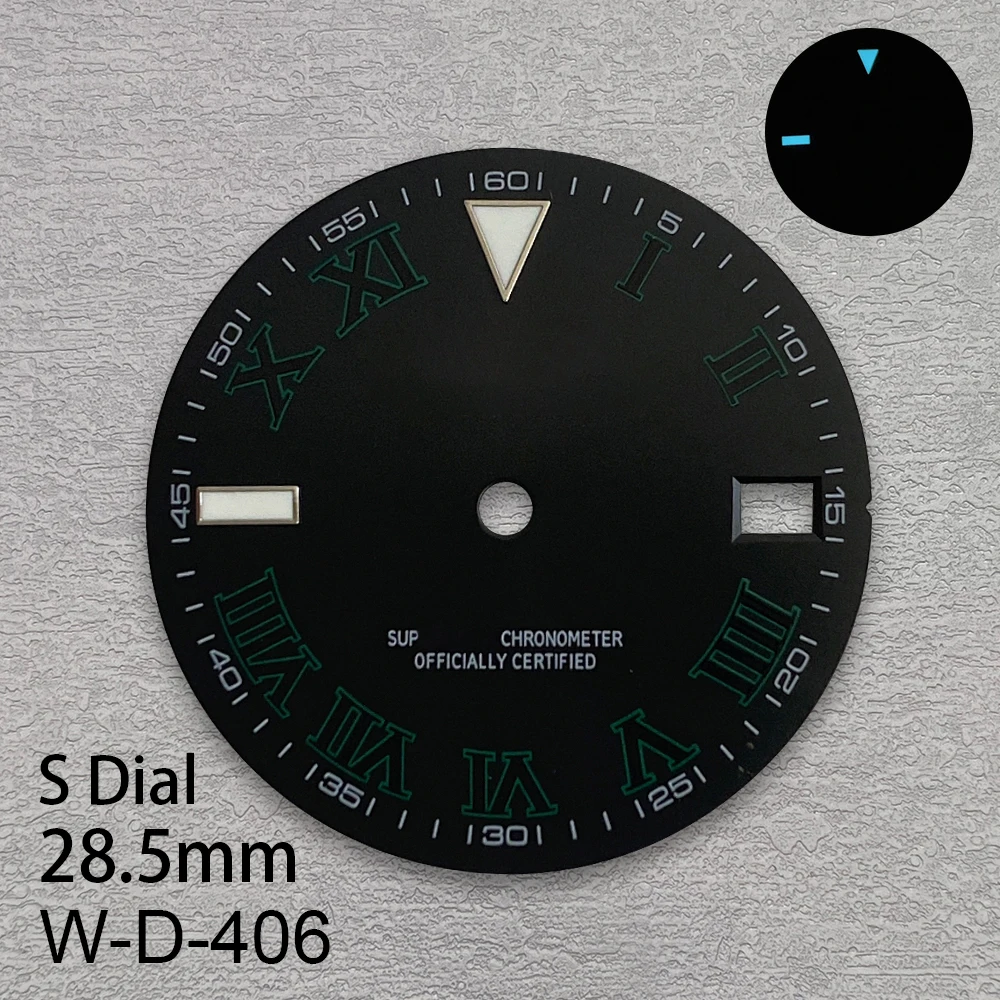 28,5 мм Высокое качество S логотип Roma цифры NH35 циферблат подходит для NH35/NH36/4R механизм ледяной синий светящийся NH35 модификация аксессуар