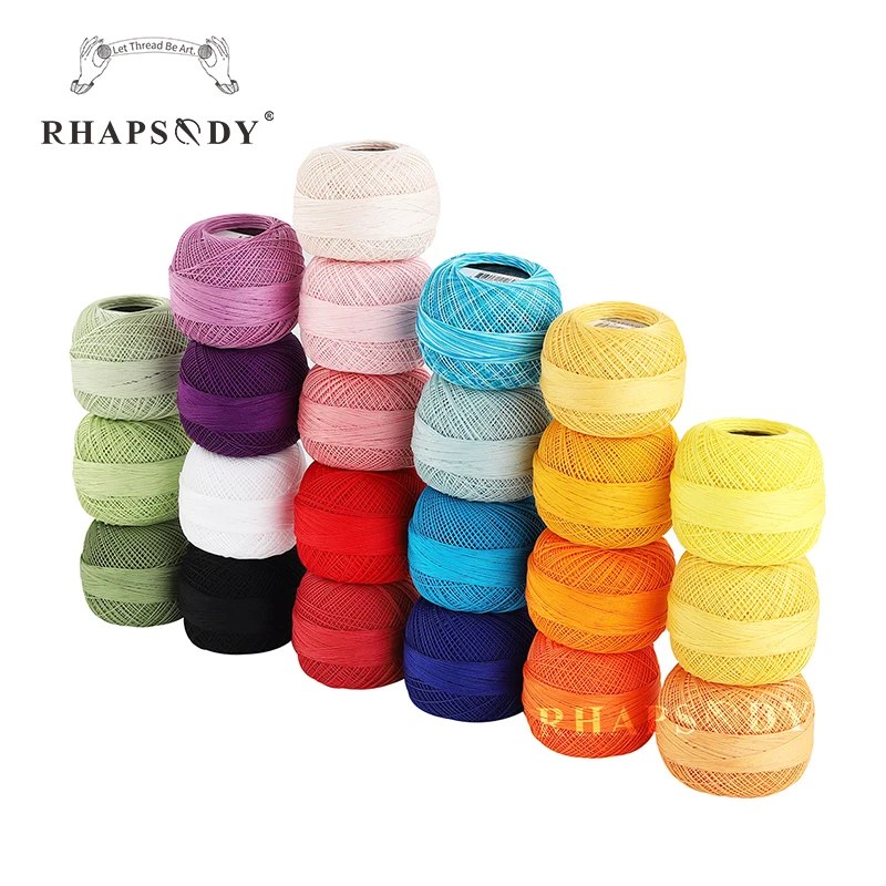 Rhapsody Premium Quality Size 80 Egyptian Cotton Crochet Tatting, Knitting Thread Lace 10G/PC 184 Yards Spring Macaron 22 Colors