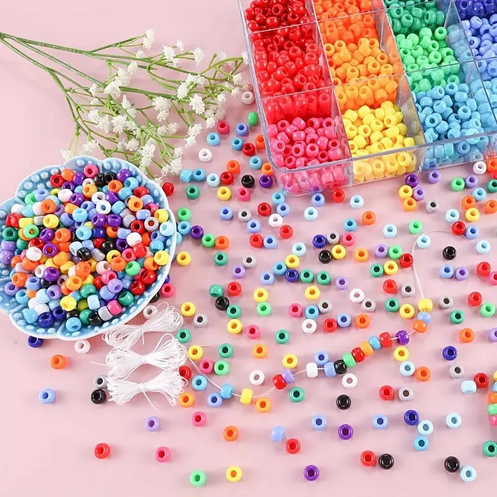 1Set DIY Color 2600 Small Horse Bead Set 18 Color Plastic Bead with Elastic Rope Craft Jewelry Making Kit Suitable for Bracelets