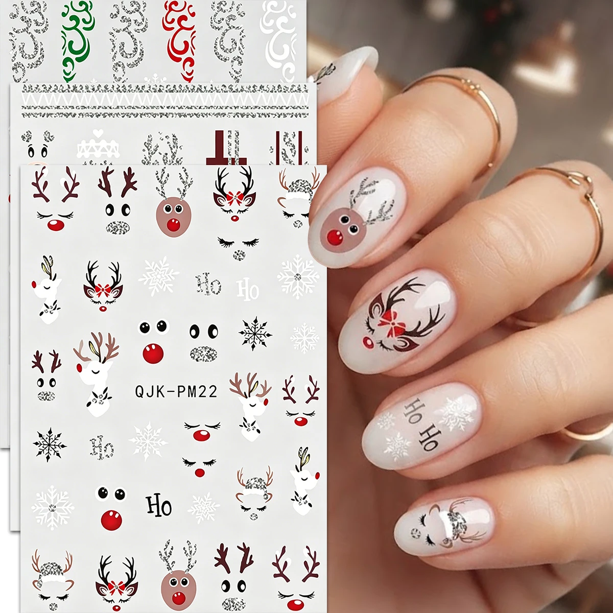 3/6PCS 3D Christmas Nail Stickers, Multi-color Reindeer Snowflake Bow Decals, Nail Tech Supplies, Winter Holiday DIY Nail Art