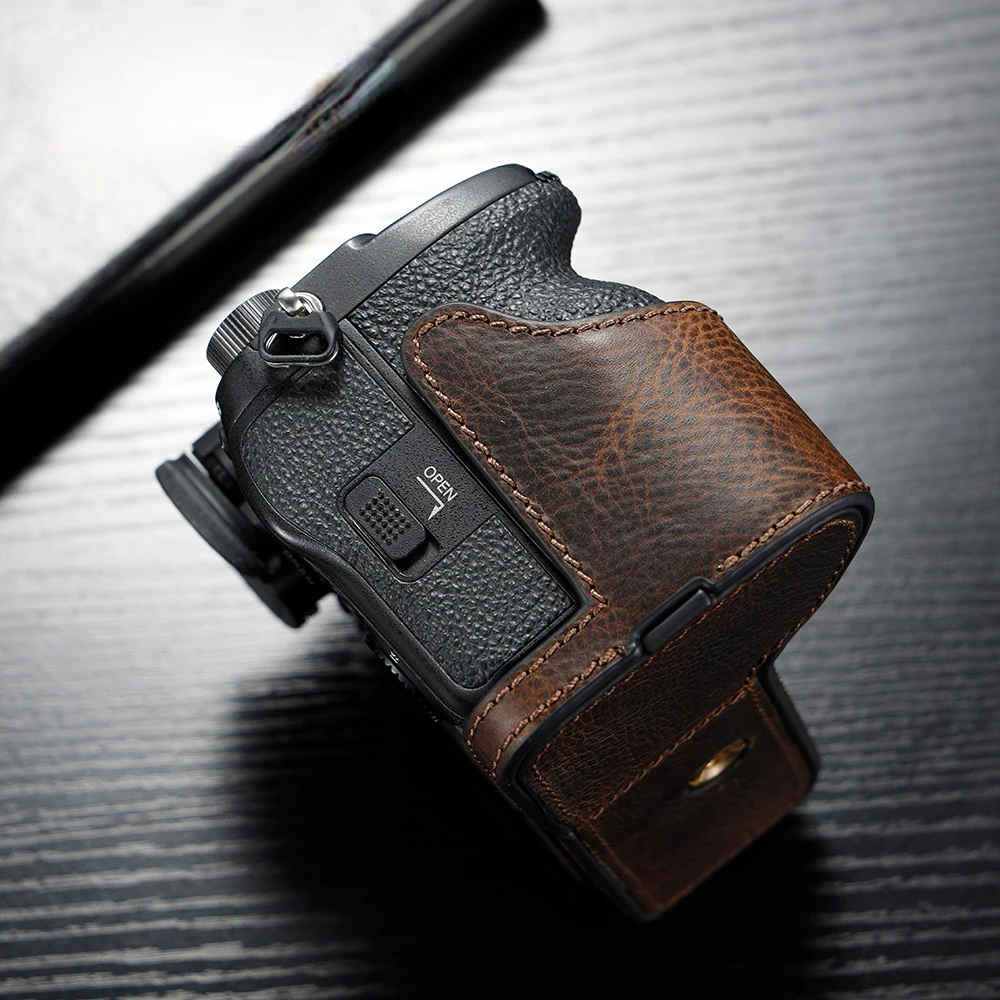 Funda de cuero genuino para cámara con asa, medio bolso para cámara SONY A7M4 A7S3 A1