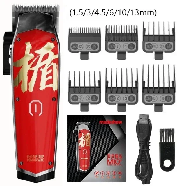madeshow M10+ バリカン プロ用ブラック・ホワイト・レッド 1台 男性用コードレスバリカン,床屋,バリカン用のヘアトリマー,Madeshow