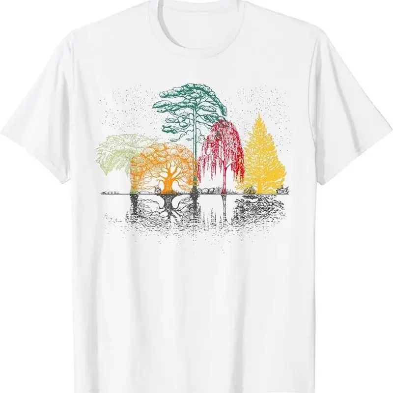

Four Trees Roots Reflection Graphic Tee Breathable Cotton Short Sleeve T-Shirt Men Trip