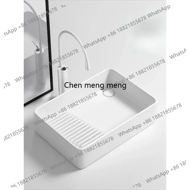 

Керамическая раковина K153, для установки в заднем ряду, с боковым балконным выходом, со стиральной доской, хозяйственная раковина, бытовая стиральная машина, умывальник.