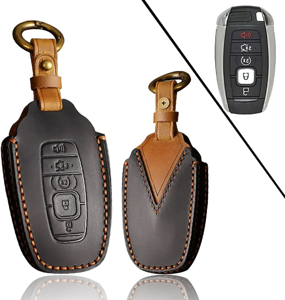 

WH Keyless Entry Key Fob Cover Fit For Lincoln,Leather Key Protector Full Cover,Car Key Holder For Lincoln MKC MKX MKZ Continent