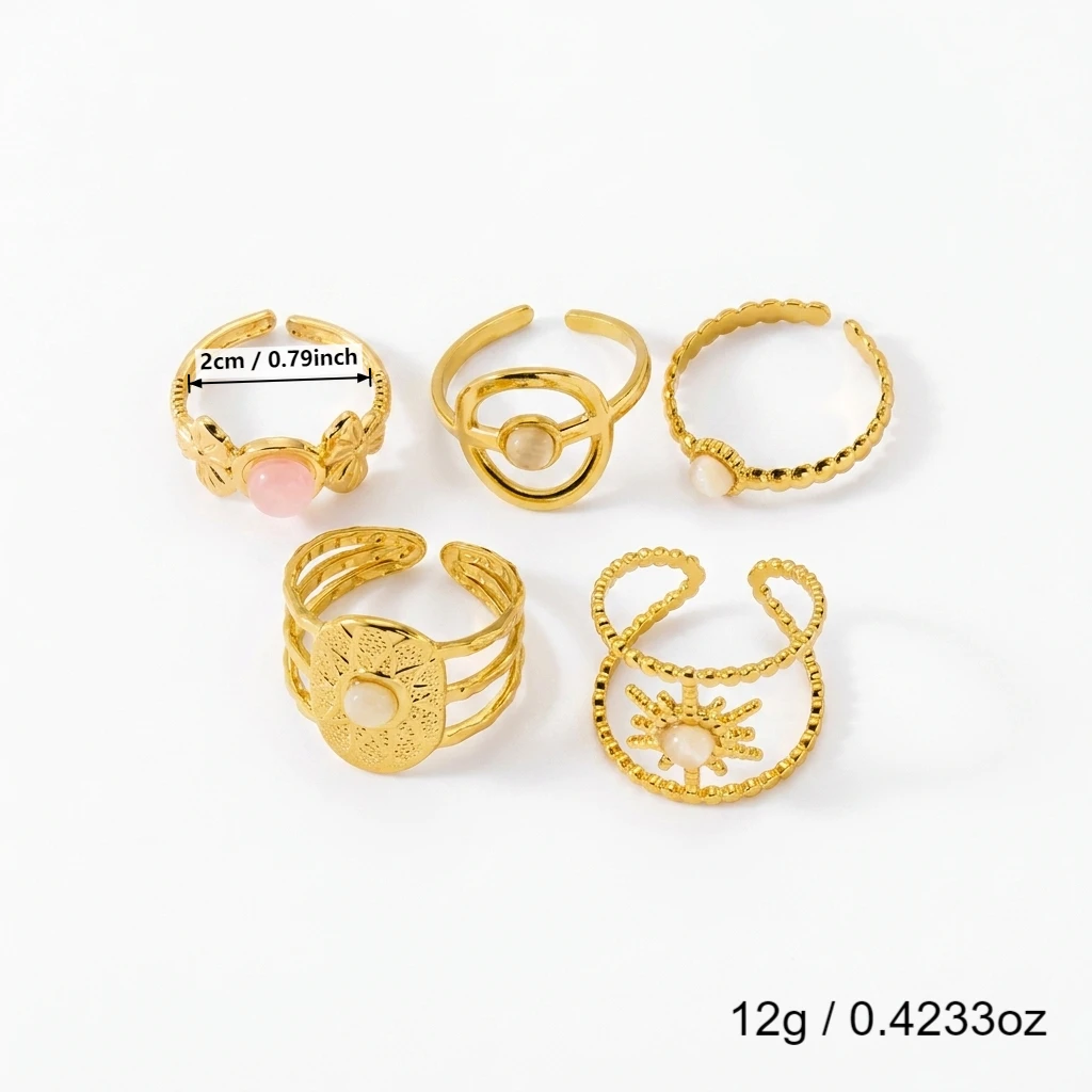 5PCS/Set Bohemian Style Geometry Hoop Ring Set Stainless Steel Hollow Vintage Ladies Stackable Finger Ring Jewelry Gift view 4