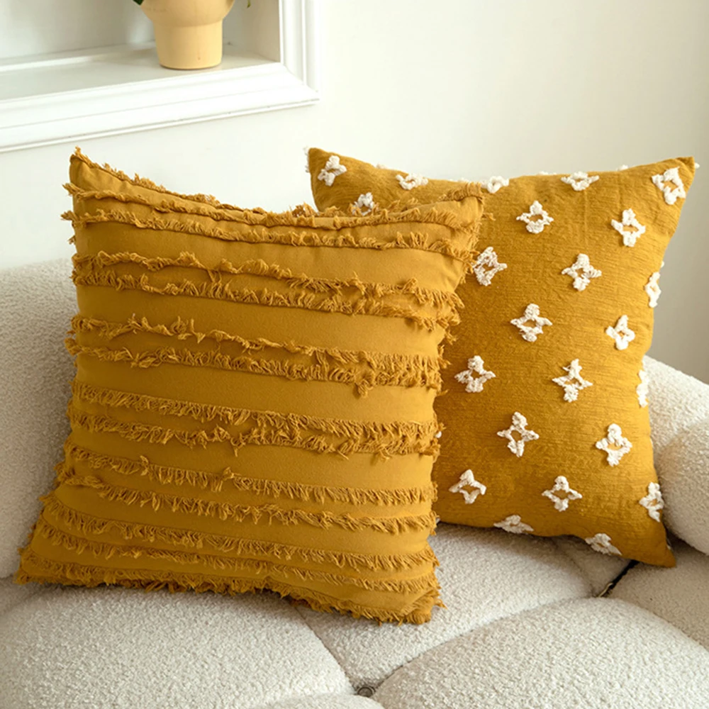 Boho Throw Cushion Cover 45x45 Jacquard Embroidery Tassel Square Headboard Pillowcase Home and Decoration Sofa Pillow Covers