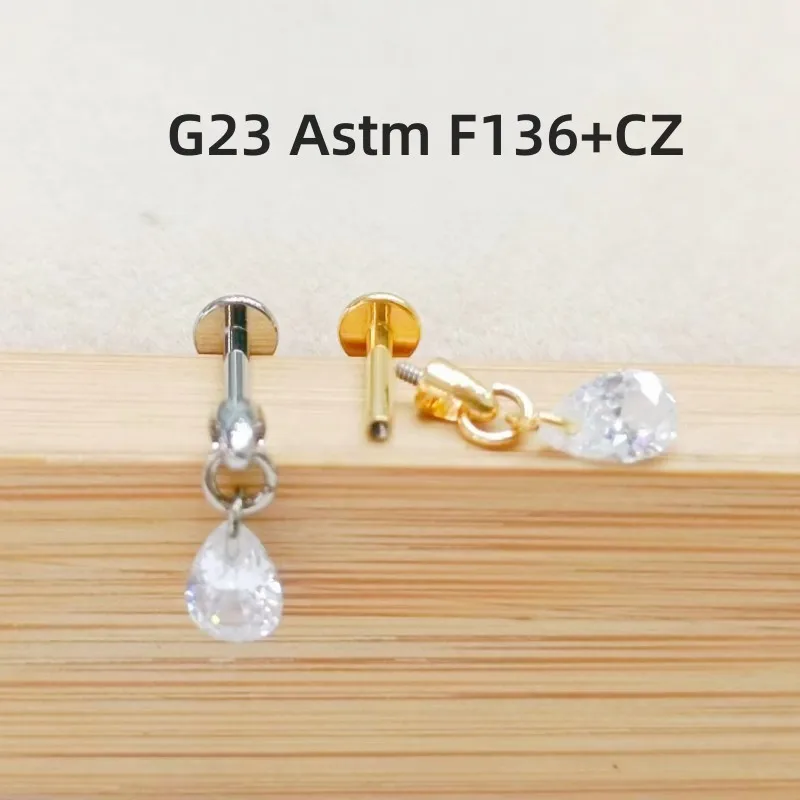 

10pcs 16G G23 Titanium Astm F136 Drop CZ Internal Thread Lip Labret Bar Ear Helix Tragus Rook Barbells Stud Piercing Jewelry