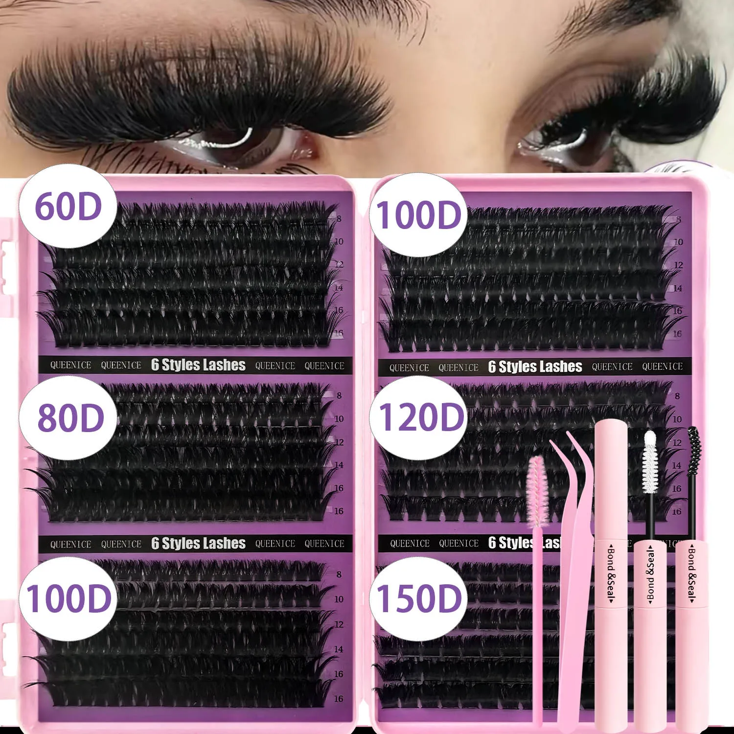 QUEENICE Wimpers Cluster DIY Lash Extension Gemengde Lade Clusters Wimpers Pluizige Individuele Wimpers Cat Eye Lash Extension
