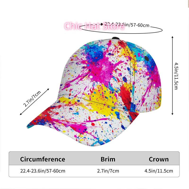 1pc Colorful Splatter Art Print Classic Baseball Cap - Stylish Duckbill Hat, Ideal for Daily Wear, Adjustable Design, Lightweigh