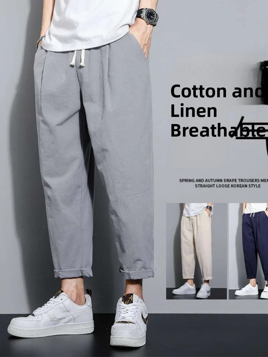

Новые хлопковые повседневные брюки для мужчин, летние свободные льняные брюки прямого кроя, модные длинные брюки больших размеров, удобные, дышащие, стильные.
