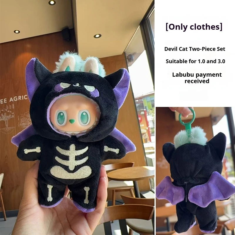 Juste les vêtements, pour labubu première deuxième et troisième génération, ensemble d'halloween, costume de poupée crâne diable, changement de costume de poupée Labubu