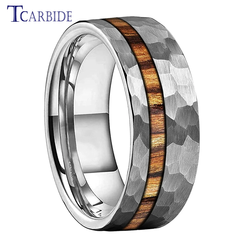 

Дропшиппинг 8 мм плоское серебряное кольцо-молоток для мужчин и женщин уникальное вольфрамовое обручальное кольцо с инкрустацией из настоящего дерева, удобная посадка