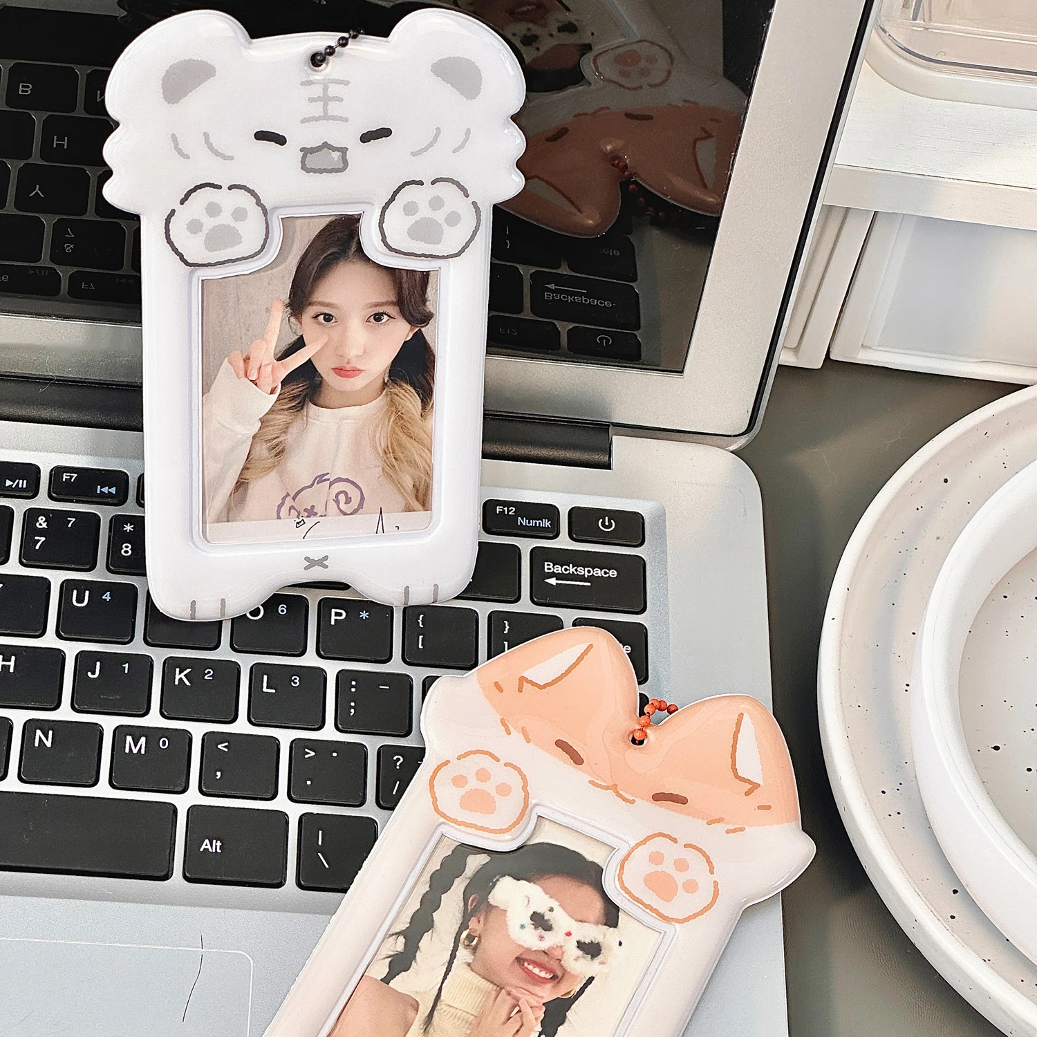 Soporte para sesión fotográfica de 1 Uds., tarjetero con identificación de animales de dibujos animados bonitos con llavero, fundas protectoras para fotos de carcasa dura