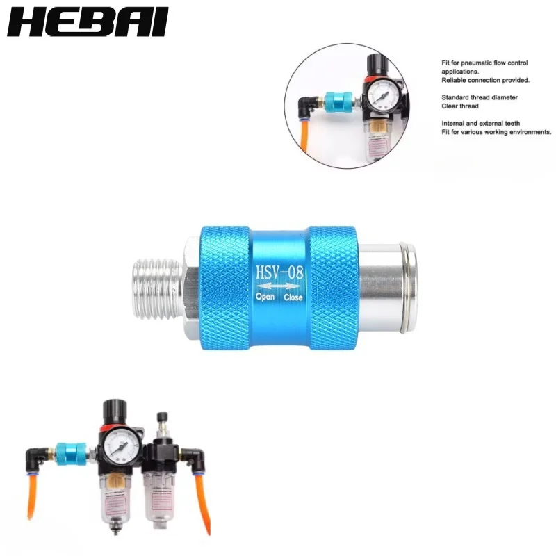 HEBAI Pneumatic Hand Slide Valve HSV-06 HSV-08 HSV-10 HSV-15 Flow Control Manual Switch G1/8 1/4 3/8 1/2 BSPT Thread
