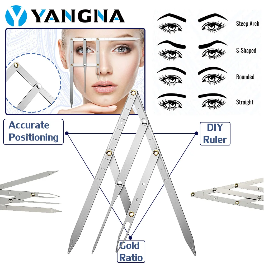 Eyebrow Ruler Caliper Stainless Steel Microblading Caliper Golden Ratio Eyebrow Stencil Positioning Measure Makeup Tattoo Tools