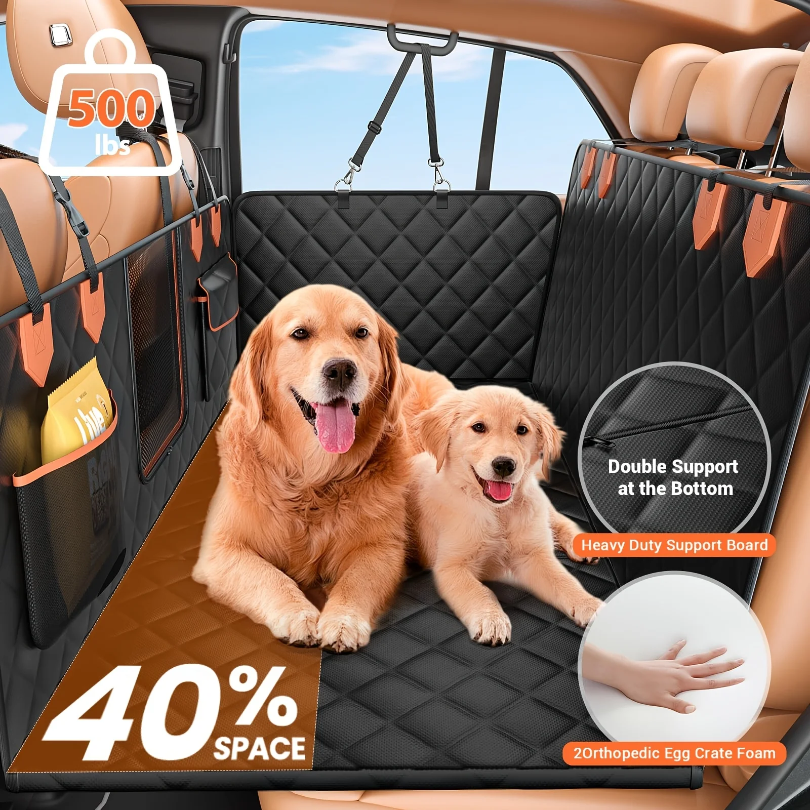

[Customer Favorite] 600 LBS Luxury Dog Car Back Seat Extender, Dog Car Seat Cover, Camping Air Mattress, Hammock Travel Bed, Non Inflatable Car Bed Mattress for Car SUV Truck (Black)suitable for Cars/SUVs/trucks - Easy to Install, Machine Washable