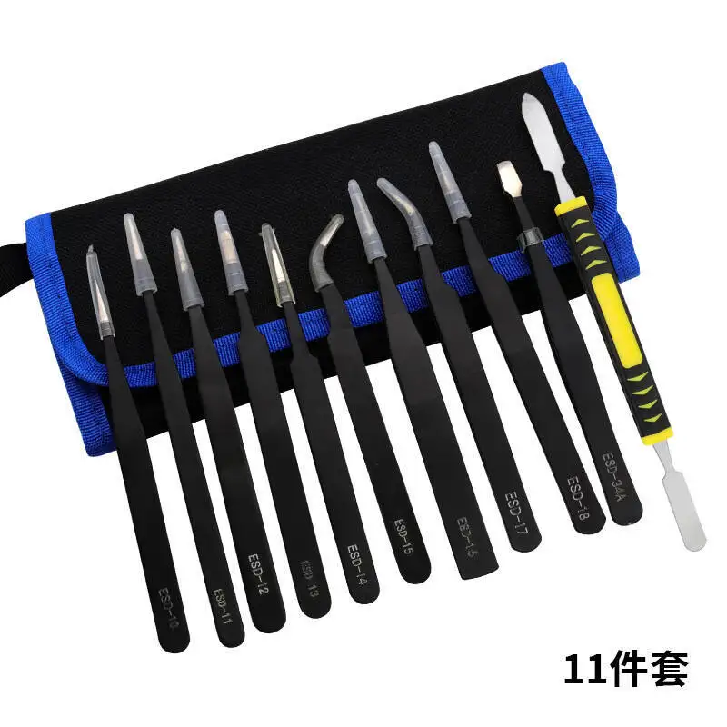 ESD-Antistatik-Pinzetten-Set in Industriequalität, 1,5 mm Präzisionsspitze, hochharte Edelstahlpinzetten, korrosionsbeständig