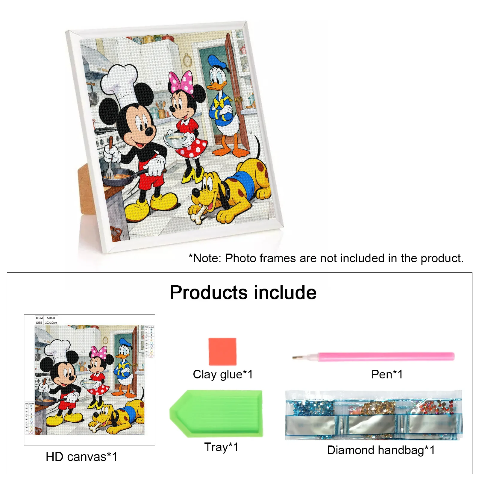 1PC 5D フルドリルダイヤモンドペインティングキット、クラシックディズニーミッキーマウスミニー、ドナルドダック、プルート、キッチンシーンで料理をする、40x40CM D