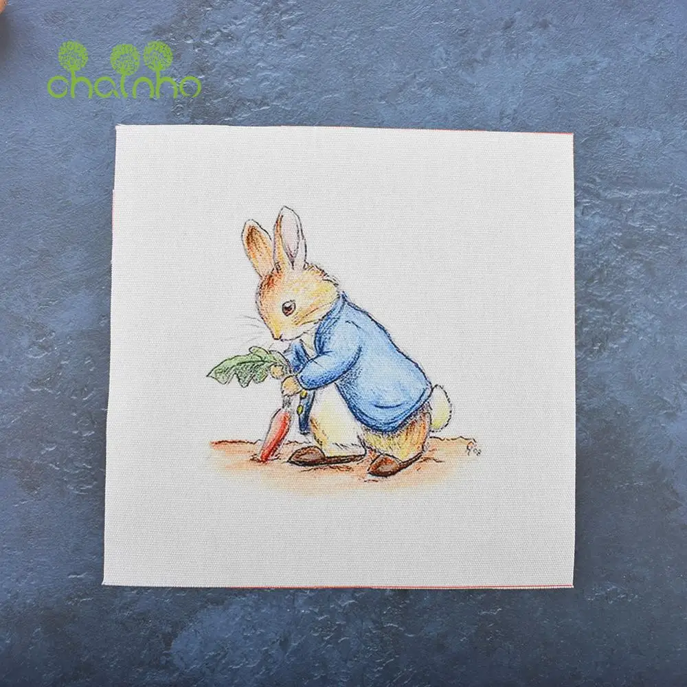 Chainho,Hand Dyed Cotton Canvas Fabric,Cartoon Rabbit Family,For DIY Sewing & Quilting Purse Book Cover Home Decoration Material