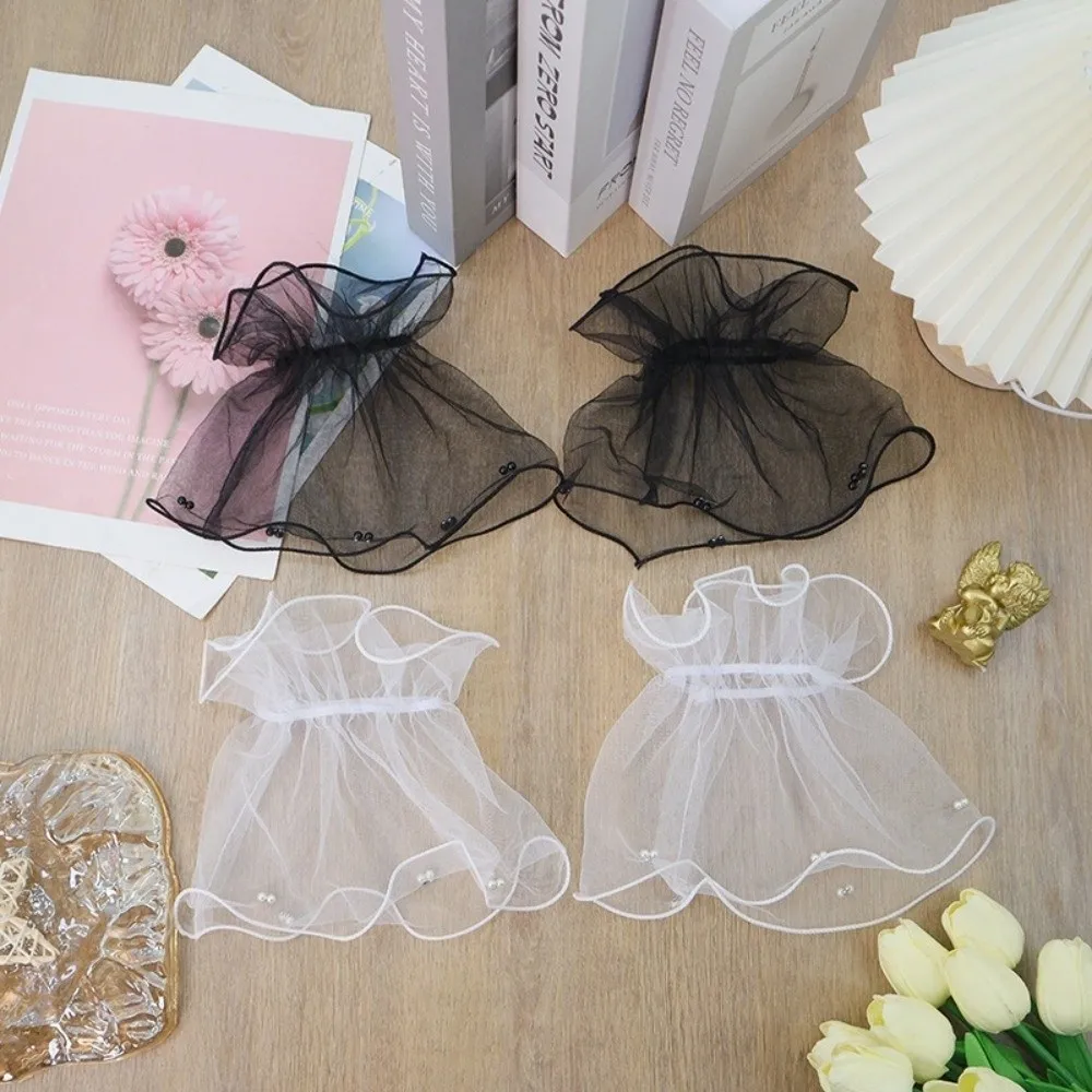 

1 пара элегантных кружевных сетчатых свадебных манжет с отстегивающимися оборками, жемчужными рюшами и эластичными вставками в форме рога